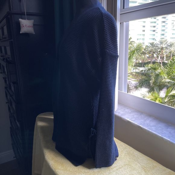 NAF NAF French  Womens Blue Duster Sweater Bows On Side Size M - Picture 4 of 10